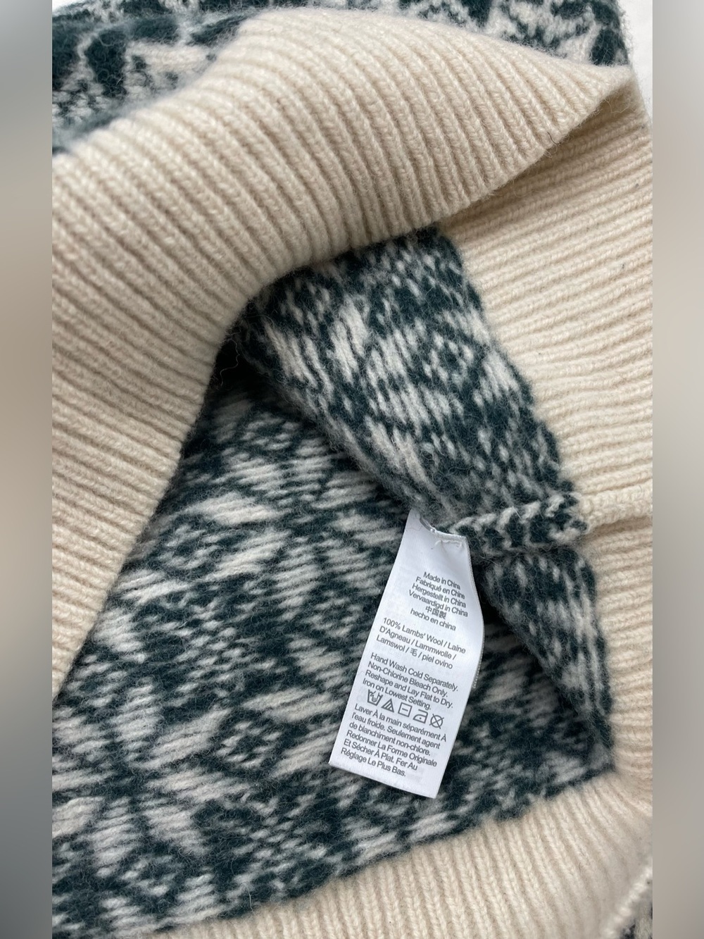 J. CREW Lambswool Fair Isle Crewneck Sweater Dark Green & Cream Men’s Size XL - Picture 4 of 4